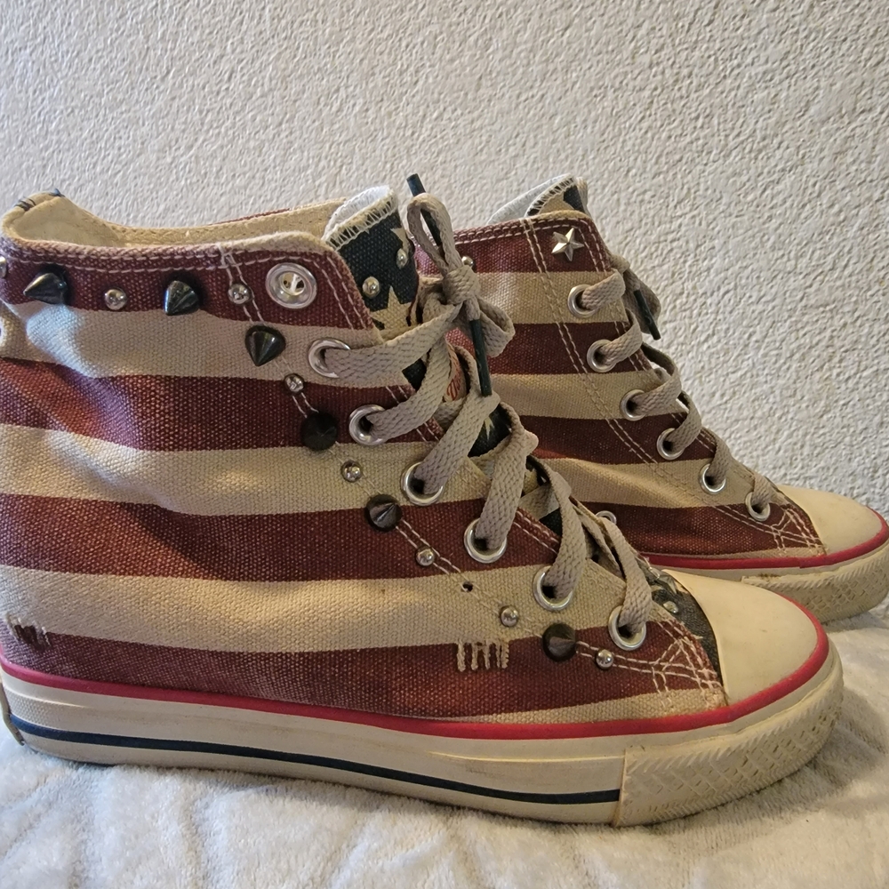 Women's High-Top Sneaker Wedges in Red, White & Blue - Picture 6 of 7